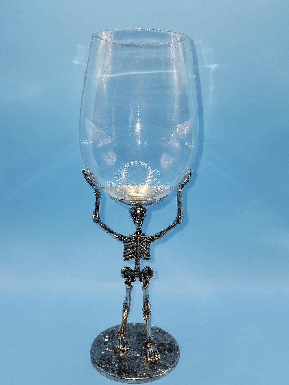 Pottery Barn Skeleton Wine Glasses Silver Metal Stem Halloween Goth